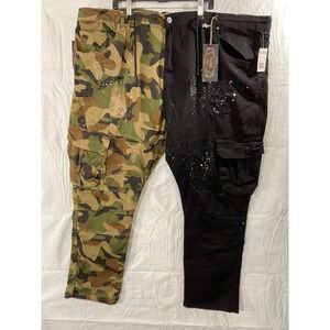 FWRD Denim Cargo Pants Mens 54x33 Camo Black Split Distressed Paint Splatter